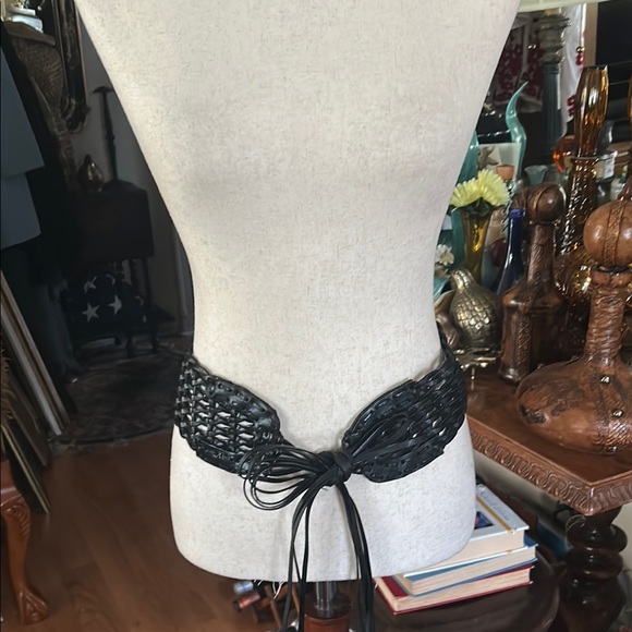 Vintage Wide Black Braided Tie Belt main image 6